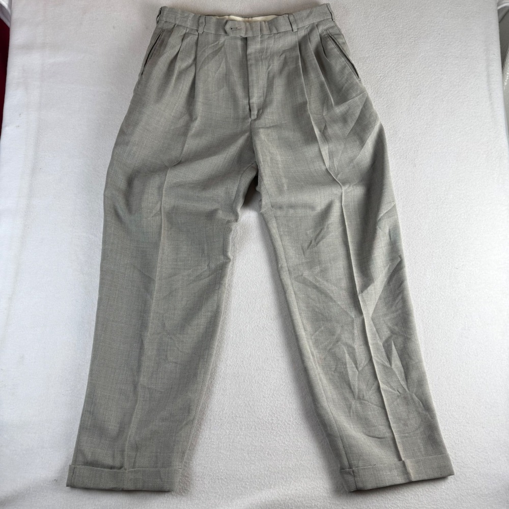 Slates Mens Pleated Dress Pants Gray Wool Blend Cuffed Trousers 36x34